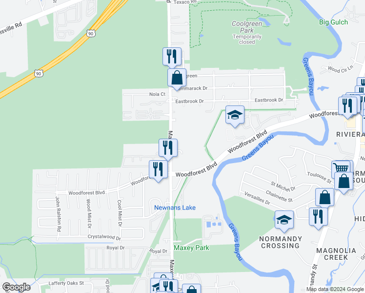 map of restaurants, bars, coffee shops, grocery stores, and more near 471 Maxey Road in Houston