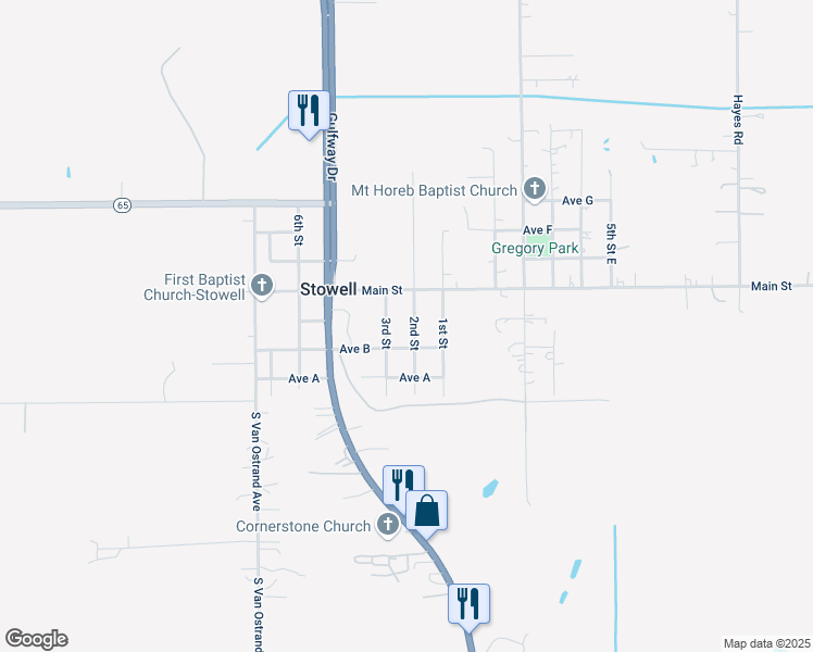 map of restaurants, bars, coffee shops, grocery stores, and more near 204 2nd Street in Winnie