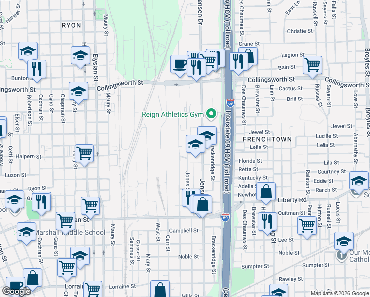 map of restaurants, bars, coffee shops, grocery stores, and more near 2915 Jones Street in Houston