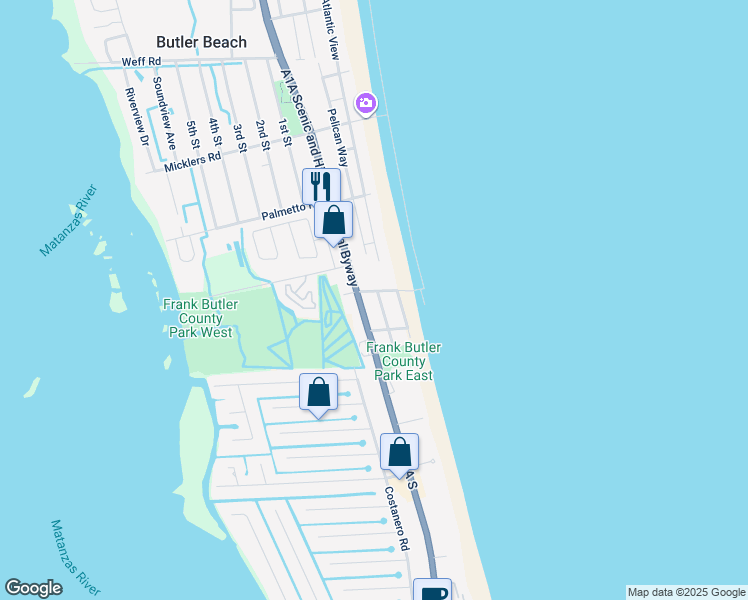 map of restaurants, bars, coffee shops, grocery stores, and more near 5725 Rudolph Avenue in St. Augustine