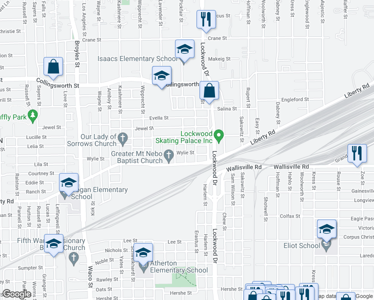 map of restaurants, bars, coffee shops, grocery stores, and more near 5107 Wylie Street in Houston