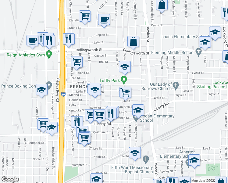 map of restaurants, bars, coffee shops, grocery stores, and more near 3811 Wylie Street in Houston