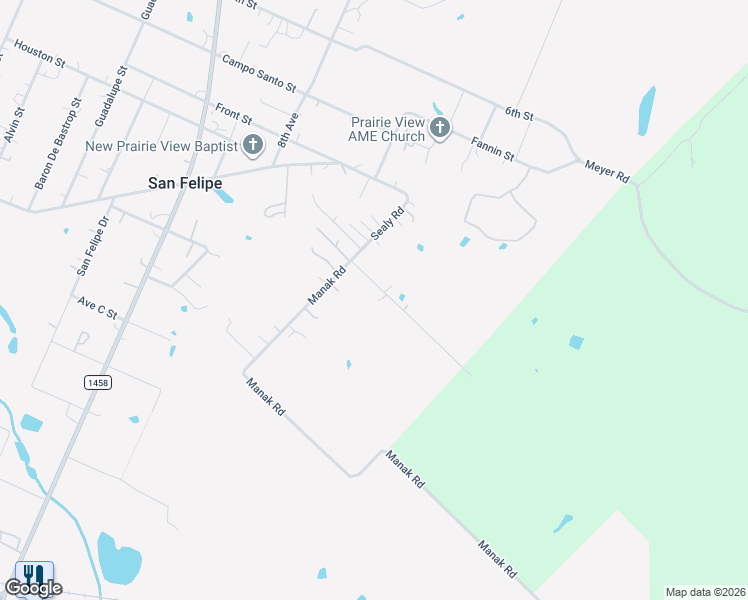 map of restaurants, bars, coffee shops, grocery stores, and more near 2015 Skrivanek Road in Sealy