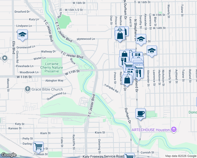 map of restaurants, bars, coffee shops, grocery stores, and more near 2003 Croydon Court in Houston
