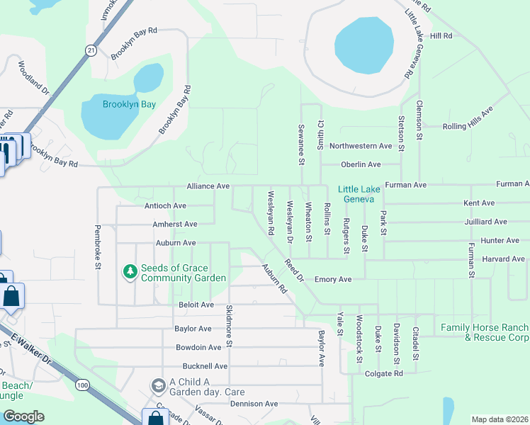 map of restaurants, bars, coffee shops, grocery stores, and more near 7162 Wesleyan Road in Keystone Heights