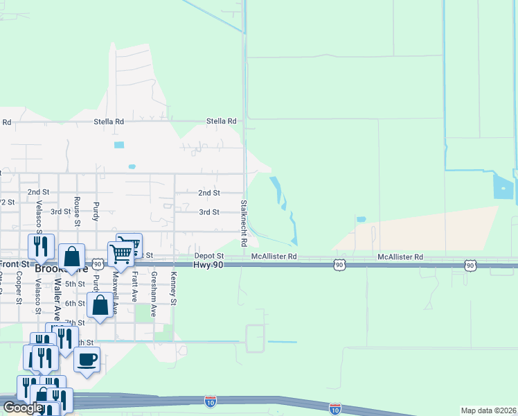 map of restaurants, bars, coffee shops, grocery stores, and more near 1042 Stalknecht Road in Brookshire