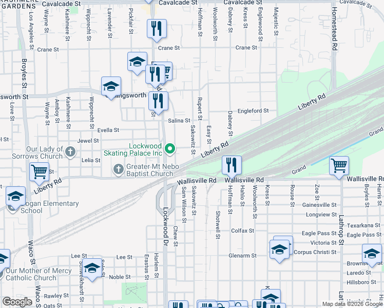 map of restaurants, bars, coffee shops, grocery stores, and more near 3330 Rupert Street in Houston