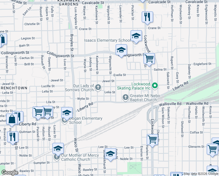 map of restaurants, bars, coffee shops, grocery stores, and more near 3207 Wipprecht Street in Houston