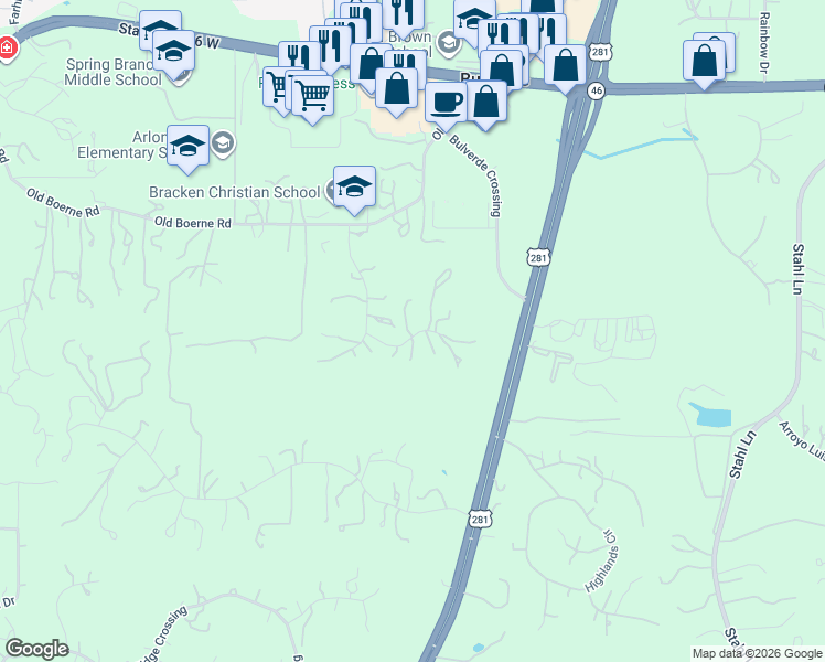 map of restaurants, bars, coffee shops, grocery stores, and more near 100-298 Still Ridge in Bulverde