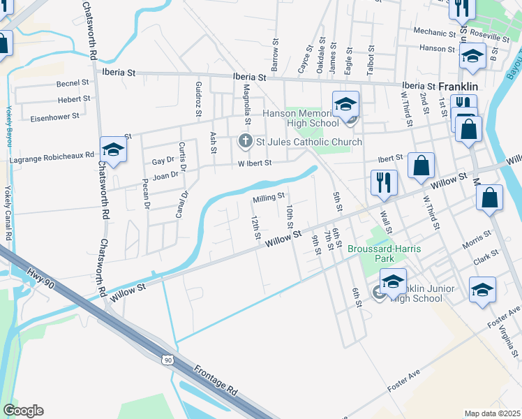 map of restaurants, bars, coffee shops, grocery stores, and more near 1463-1499 Milling Street in Franklin