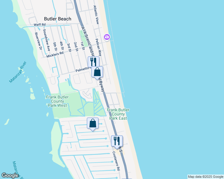 map of restaurants, bars, coffee shops, grocery stores, and more near 5604 Pelican Way in St. Augustine