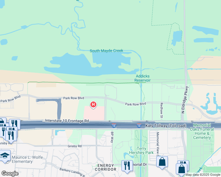 map of restaurants, bars, coffee shops, grocery stores, and more near 13710 Park Row in Houston