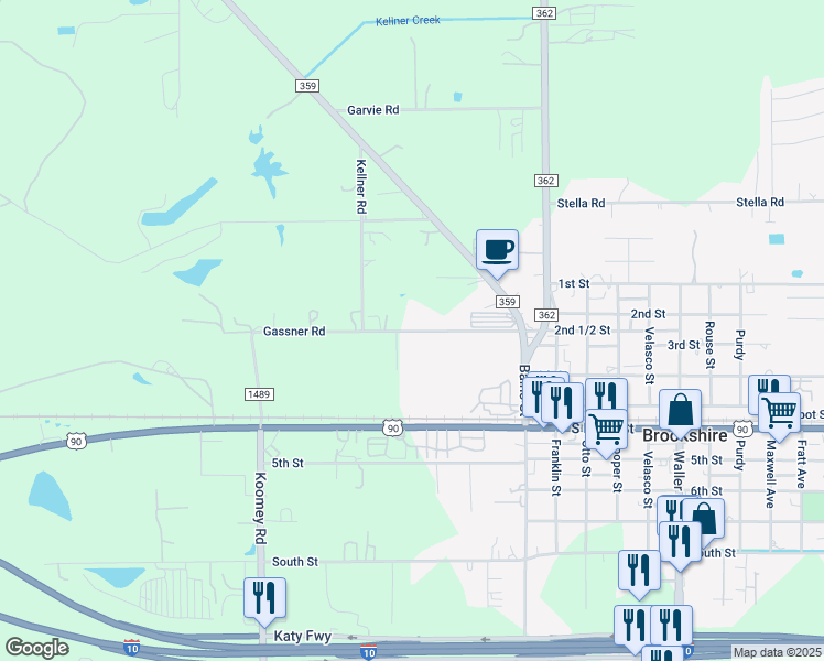 map of restaurants, bars, coffee shops, grocery stores, and more near 4724 Gassner Road in Brookshire