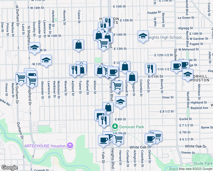 map of restaurants, bars, coffee shops, grocery stores, and more near in Houston