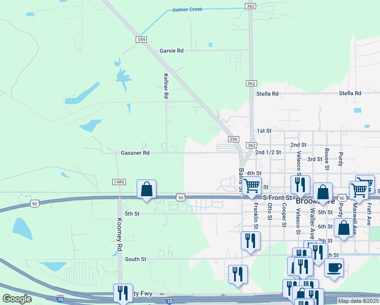 map of restaurants, bars, coffee shops, grocery stores, and more near 4724 Gassner Road in Brookshire