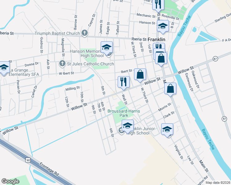 map of restaurants, bars, coffee shops, grocery stores, and more near 601-619 Anderson Street in Franklin
