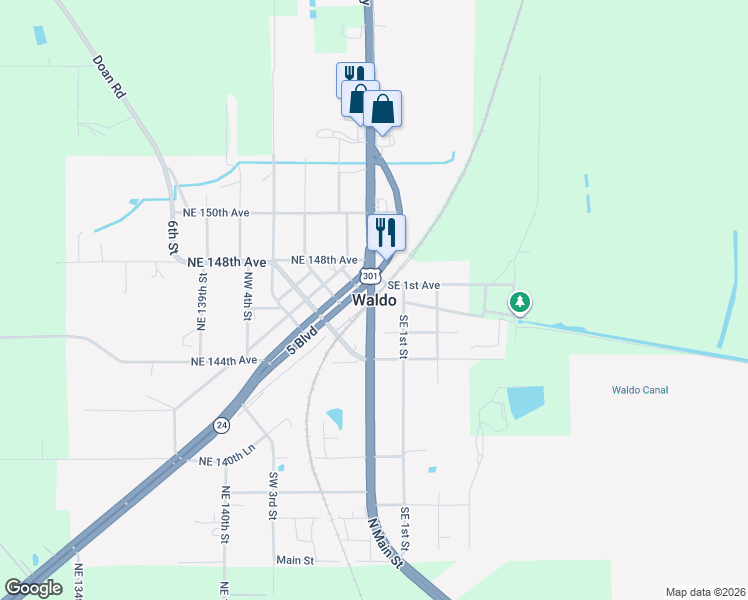 map of restaurants, bars, coffee shops, grocery stores, and more near in Waldo