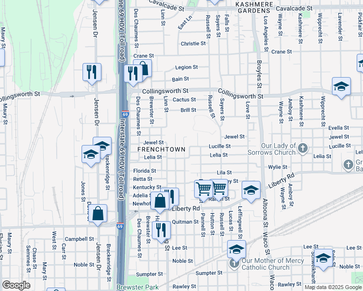 map of restaurants, bars, coffee shops, grocery stores, and more near 3012 Bringhurst Street in Houston
