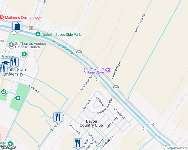 map of restaurants, bars, coffee shops, grocery stores, and more near 906 Louisiana 1 in Thibodaux