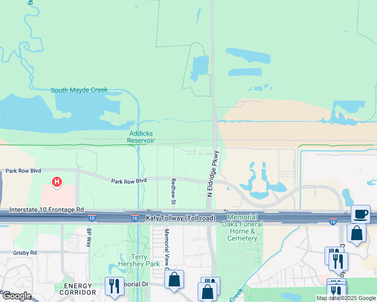 map of restaurants, bars, coffee shops, grocery stores, and more near 1181 Redhaw Street in Houston