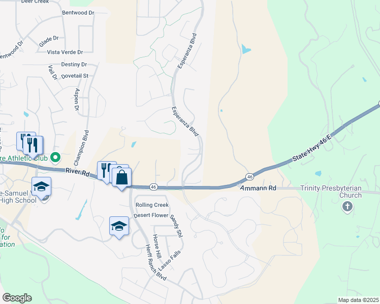 map of restaurants, bars, coffee shops, grocery stores, and more near 105 Palisades in Boerne