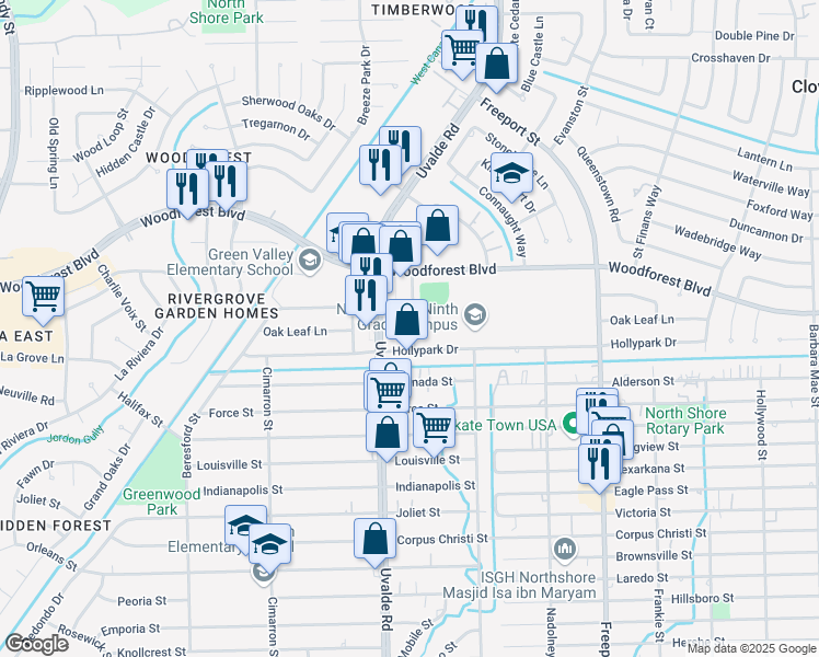 map of restaurants, bars, coffee shops, grocery stores, and more near 445 White Cedar Drive in Houston