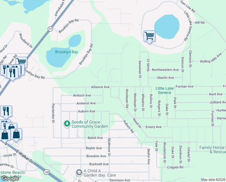 map of restaurants, bars, coffee shops, grocery stores, and more near 7141 Knox Street in Keystone Heights