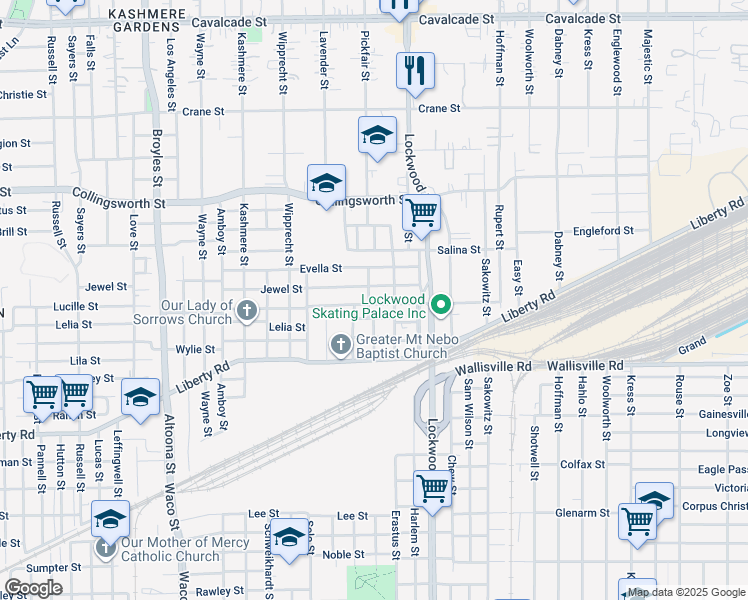 map of restaurants, bars, coffee shops, grocery stores, and more near 5019 Lucille Street in Houston