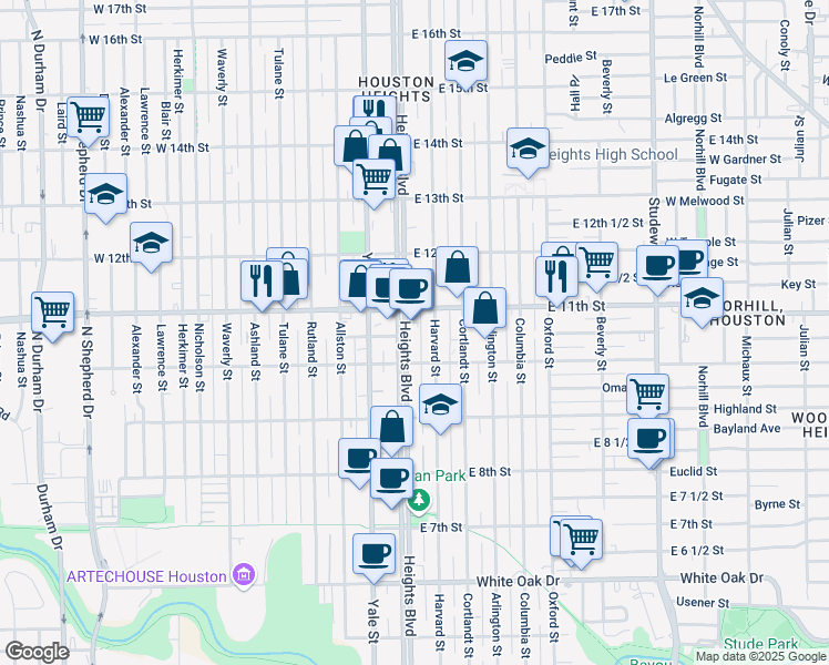 map of restaurants, bars, coffee shops, grocery stores, and more near in Houston