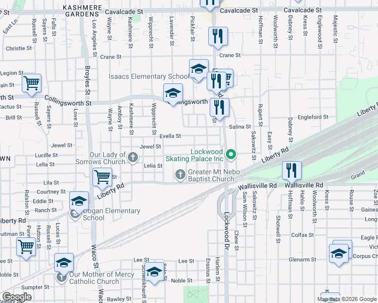 map of restaurants, bars, coffee shops, grocery stores, and more near 5019 Lucille Street in Houston