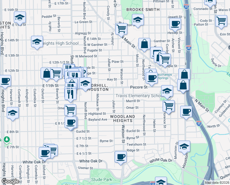 map of restaurants, bars, coffee shops, grocery stores, and more near 819 Redan St in Houston