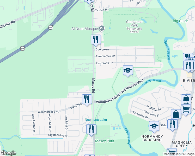map of restaurants, bars, coffee shops, grocery stores, and more near 451 Maxey Road in Houston