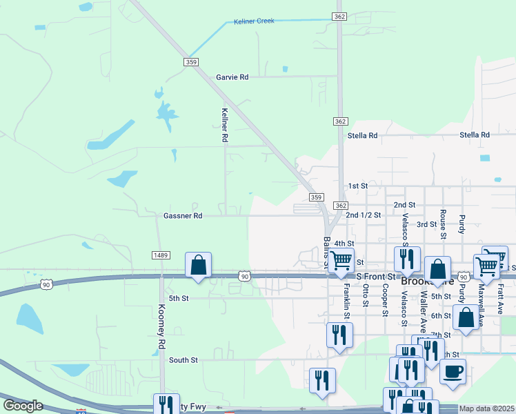 map of restaurants, bars, coffee shops, grocery stores, and more near 4724 Gassner Road in Brookshire