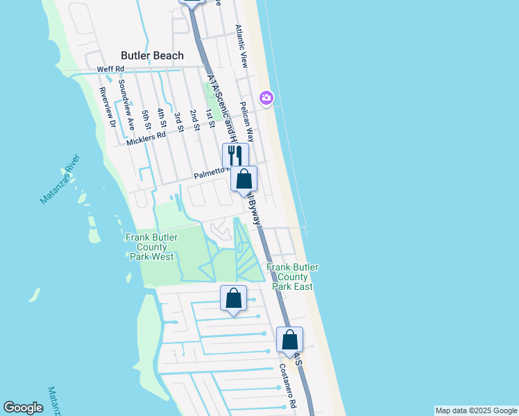 map of restaurants, bars, coffee shops, grocery stores, and more near 5575 A1A South in St. Augustine