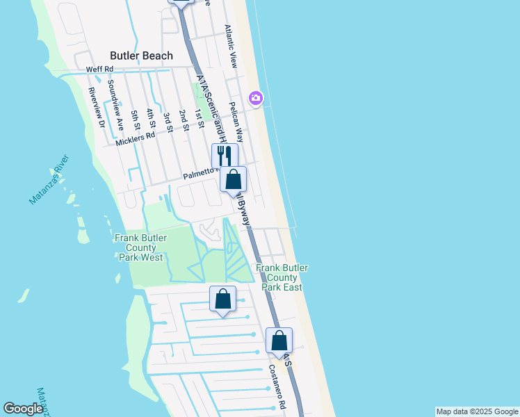 map of restaurants, bars, coffee shops, grocery stores, and more near 5604 Pelican Way in St. Augustine