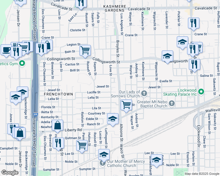 map of restaurants, bars, coffee shops, grocery stores, and more near 4031 Lucille Street in Houston
