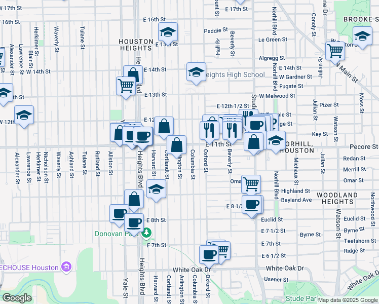 map of restaurants, bars, coffee shops, grocery stores, and more near 1037 Columbia Street in Houston
