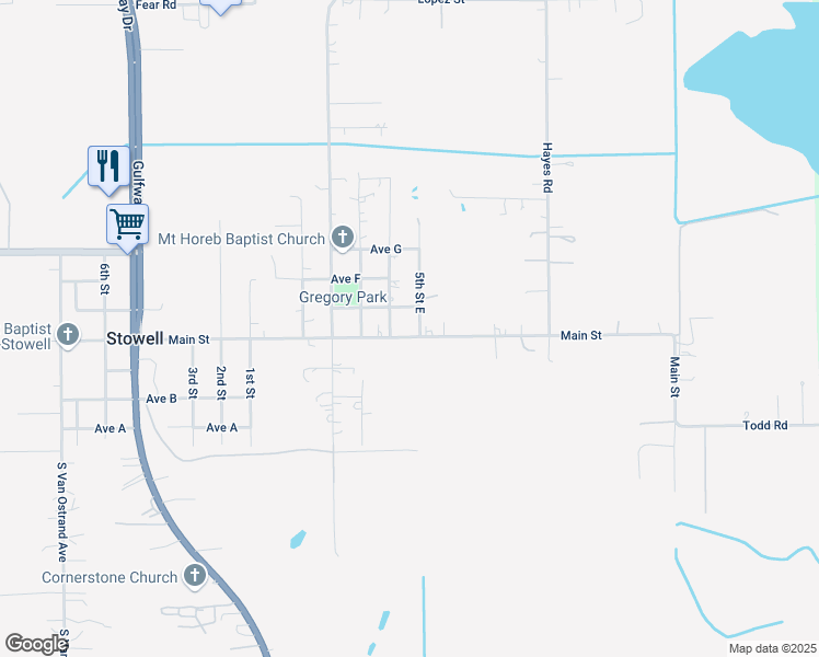 map of restaurants, bars, coffee shops, grocery stores, and more near 517 Main Street in Stowell