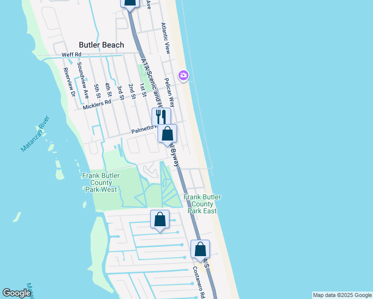 map of restaurants, bars, coffee shops, grocery stores, and more near 5604 Pelican Way in St. Augustine