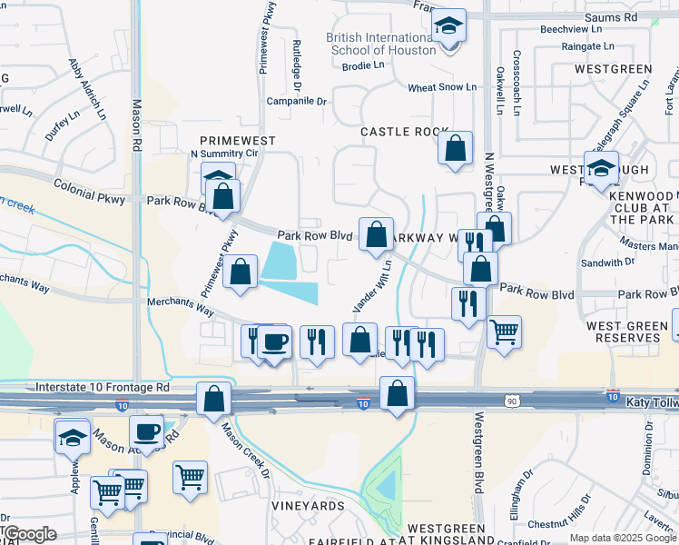 map of restaurants, bars, coffee shops, grocery stores, and more near 1430 Vander Wilt Ln in Katy