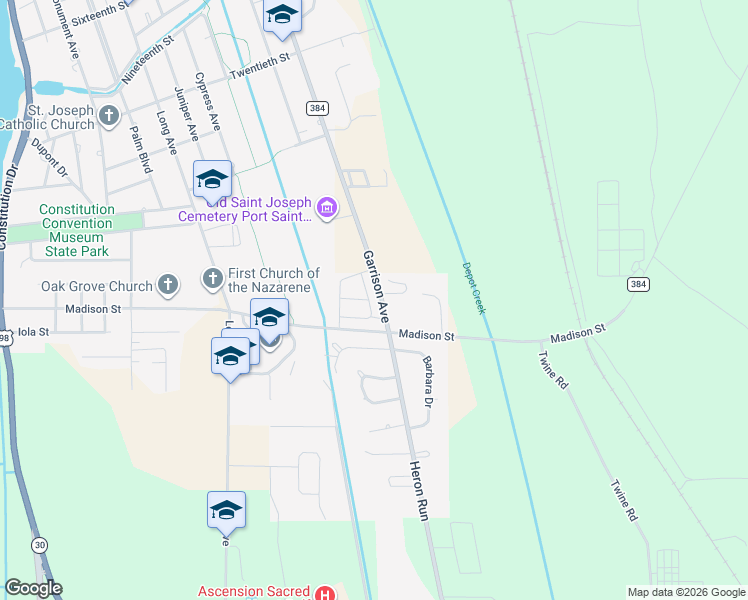 map of restaurants, bars, coffee shops, grocery stores, and more near 2804 Garrison Avenue in Port Saint Joe