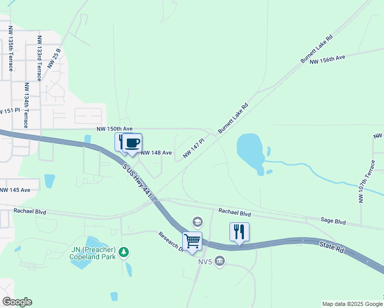 map of restaurants, bars, coffee shops, grocery stores, and more near 12019 Northwest 147 Place in Alachua
