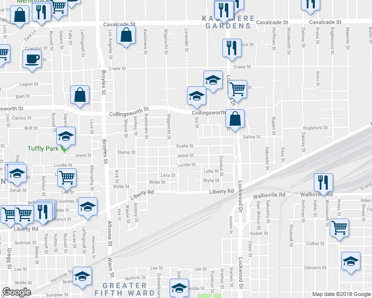 map of restaurants, bars, coffee shops, grocery stores, and more near 4914 Evella Street in Houston