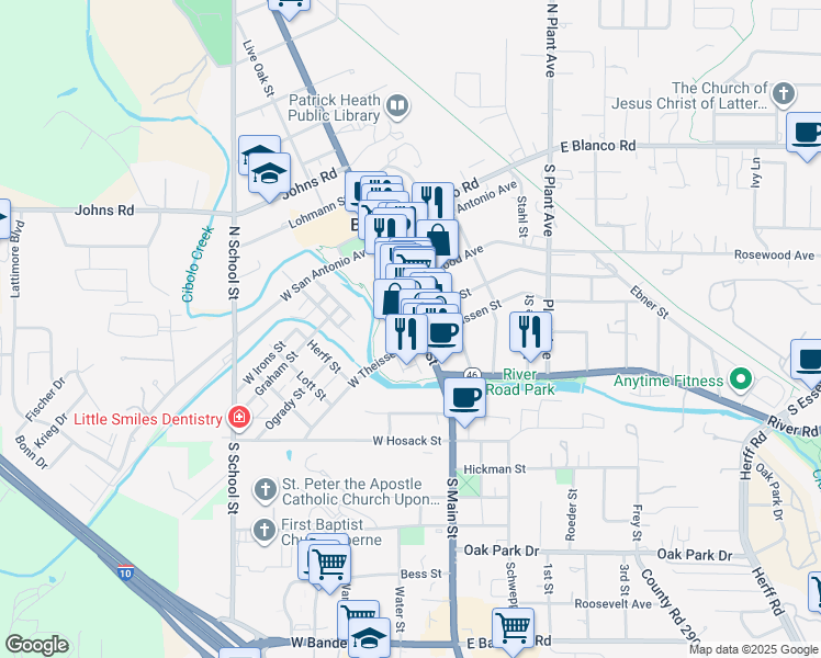 map of restaurants, bars, coffee shops, grocery stores, and more near 325 U.S. 87 Business in Boerne
