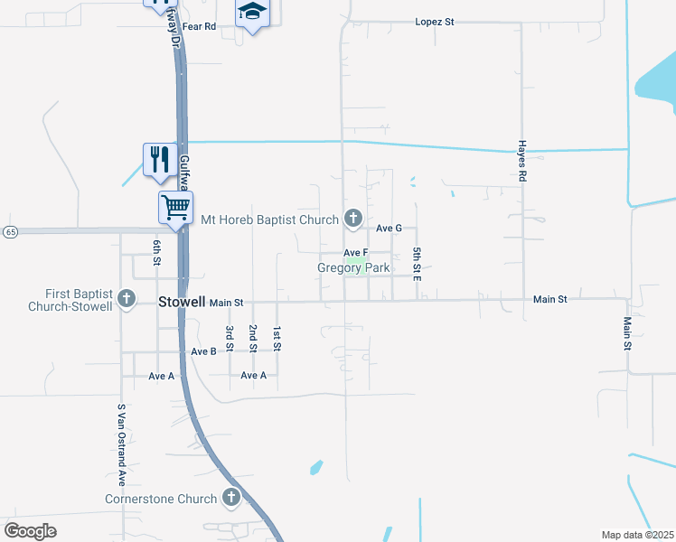 map of restaurants, bars, coffee shops, grocery stores, and more near 2422 Campbell Road in Winnie