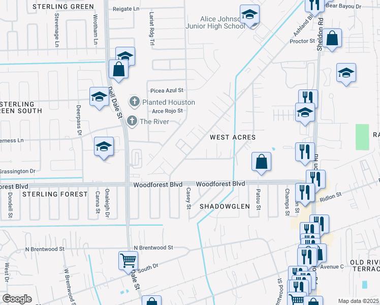 map of restaurants, bars, coffee shops, grocery stores, and more near 907 Ashland Boulevard in Channelview