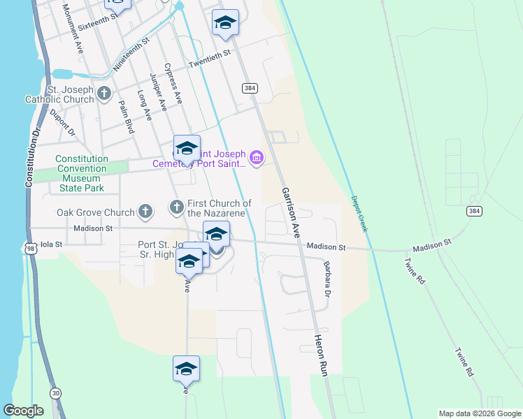 map of restaurants, bars, coffee shops, grocery stores, and more near 1021 Madison Street in Port St. Joe