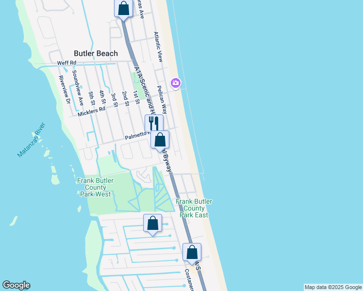 map of restaurants, bars, coffee shops, grocery stores, and more near 5566 Atlantic View in St. Augustine