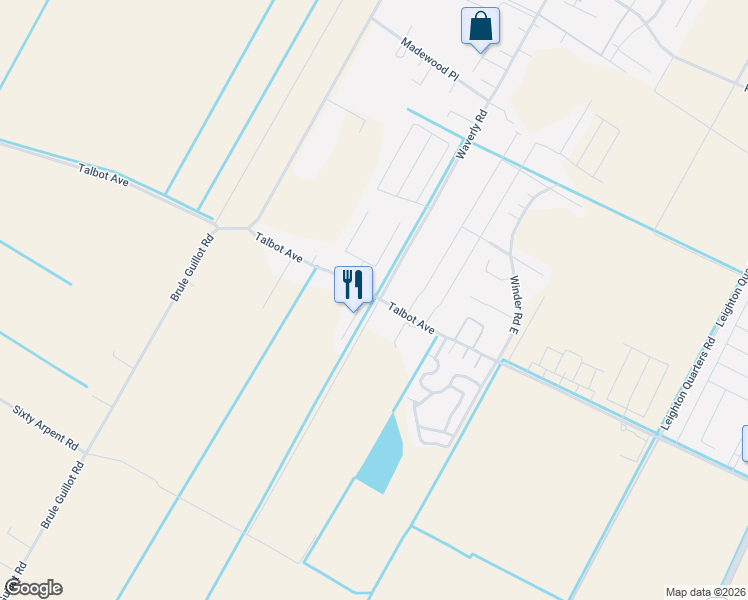 map of restaurants, bars, coffee shops, grocery stores, and more near 644-698 Waverly Road in Thibodaux