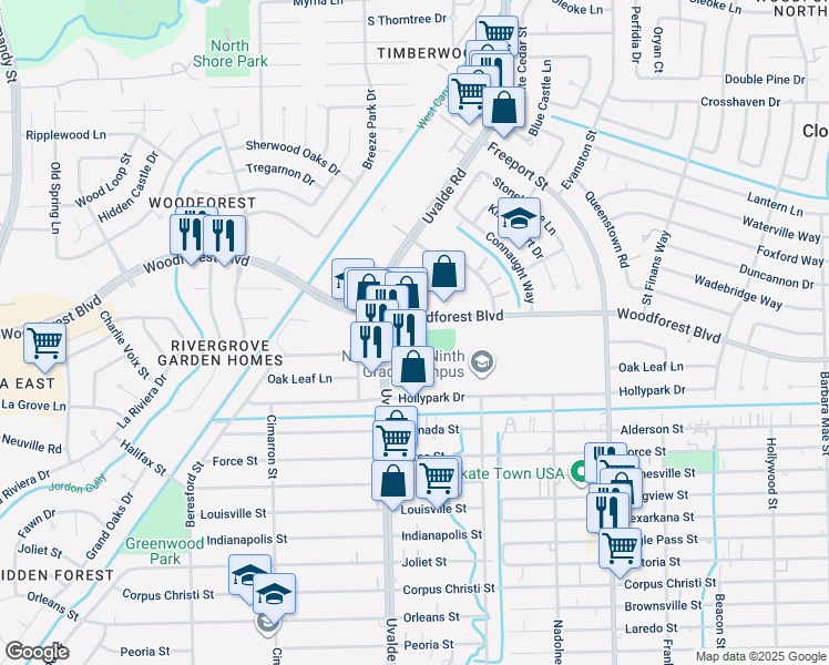map of restaurants, bars, coffee shops, grocery stores, and more near 417 White Cedar Drive in Houston